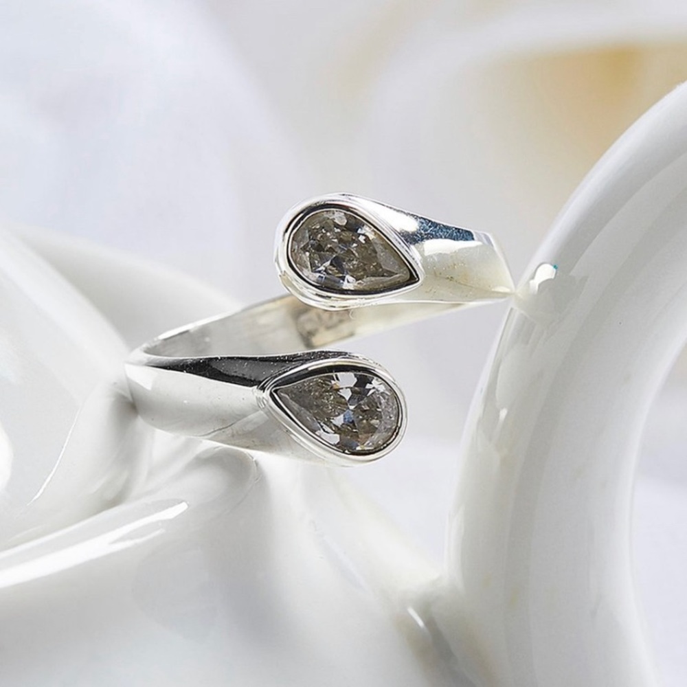 NEW Sterling Silver and Cubic Zirconium Pear Bypass Ring